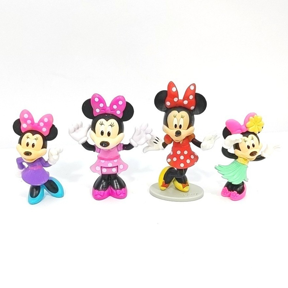Disney Minnie Mouse PVC Figure Lot of 4 Cake Toppers Pink Red Purple Hula Bows